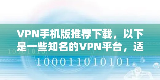 VPN手机版推荐下载，以下是一些知名的VPN平台，适合移动设备使用